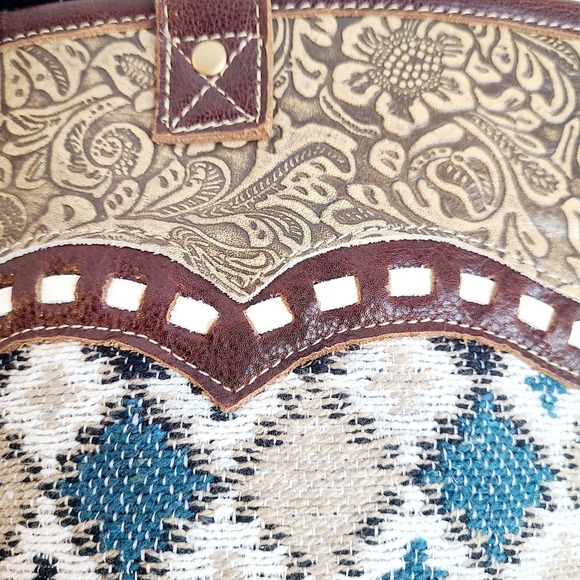 Myra Bag Western Tooled Leather Tote Bucket Wine Bag Leather Handle - Picture 2 of 6